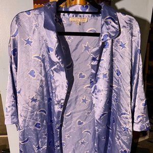 INTIMATES BY RAG BLUE AND SILVER HEARTS MOON STARS BUTTONDOWN PAJAMA TOP 1X